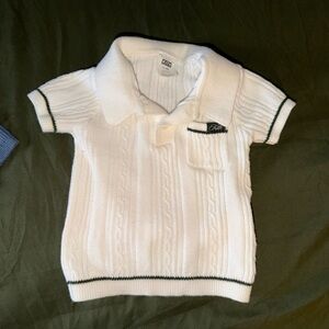 Kith toddler White Cowl Neck Sweater with green Trim 12-18 months